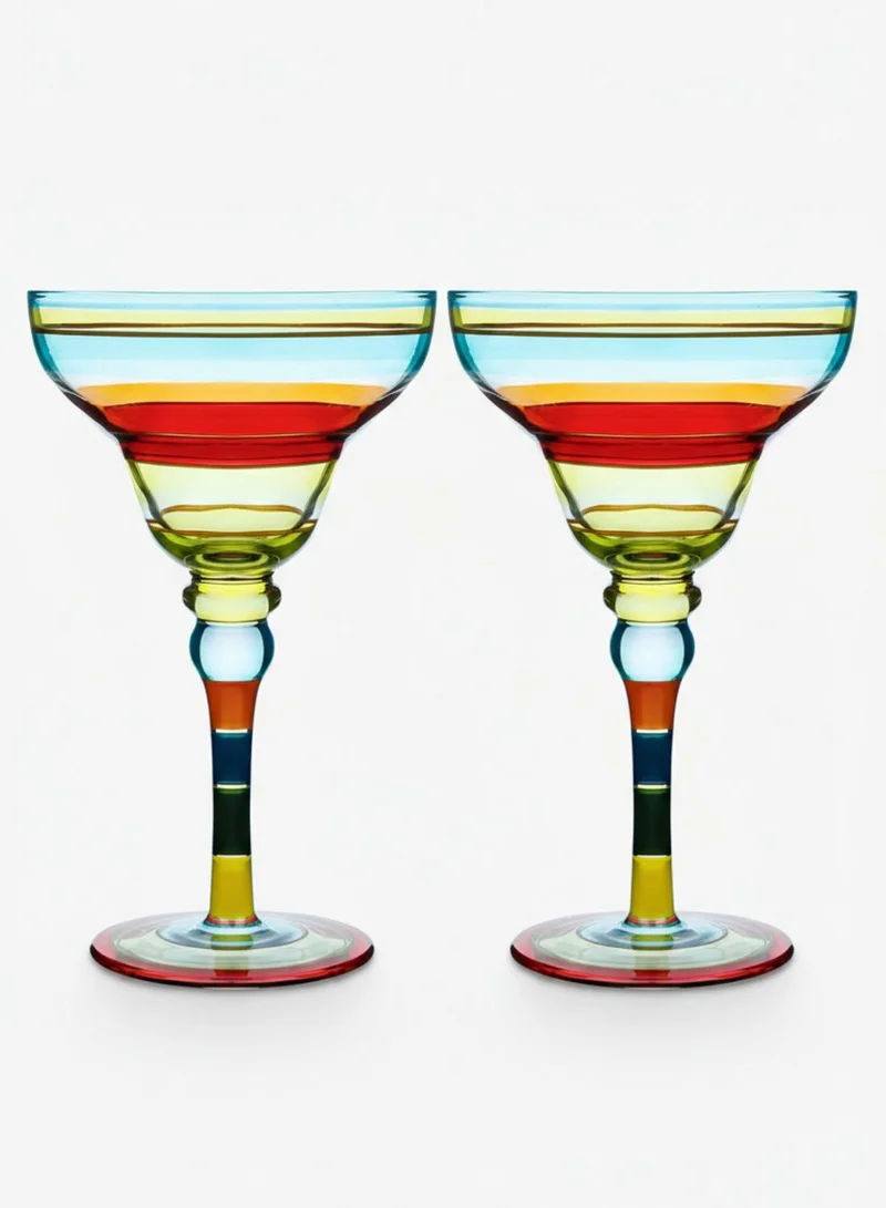 1 تشيس مجموعة أكواب مارغريتا مغربية مطلية يدويًا، سعة 270 مل، طقم من قطعتين، زجاج مزخرف مصنوع يدويًا بخطوط زرقاء، أكواب كوكتيل ومارغريتا فريدة لتزيين طاولة المطبخ